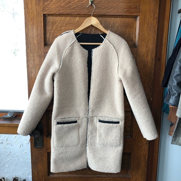NWT Reversible faux leather/lambswool long coat - Picture 4 of 5